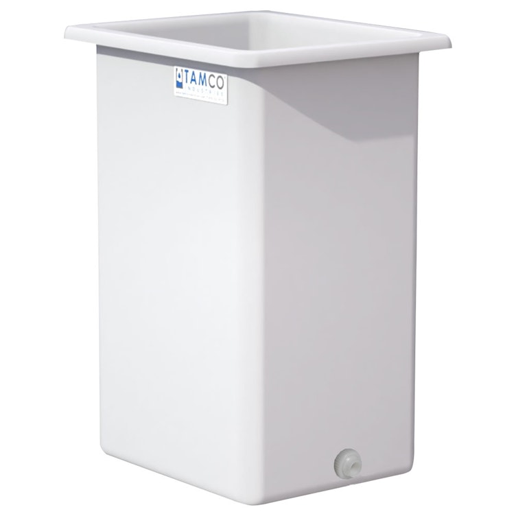 140 Gallon Natural LLDPE Rectangular Tamco® Heavy-Duty Tank with External Flange & 2" Polypropylene Bulkhead Fitting - 30" L x 24" W x 48" Hgt. (Cover Sold Separately)