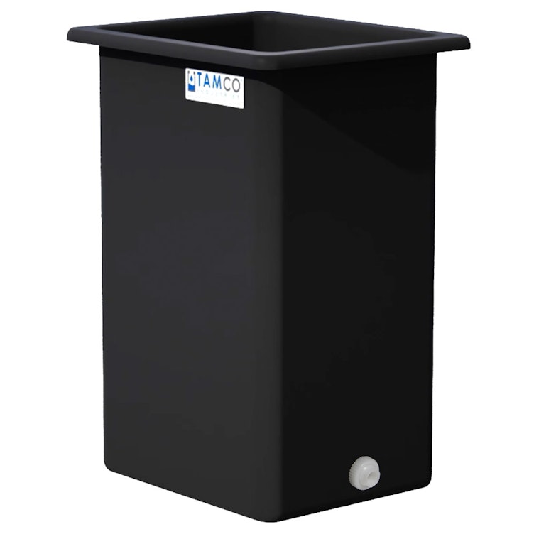140 Gallon Black LLDPE Rectangular Tamco® Heavy-Duty Tank with External Flange & 2" Polypropylene Bulkhead Fitting - 30" L x 24" W x 48" Hgt. (Cover Sold Separately)
