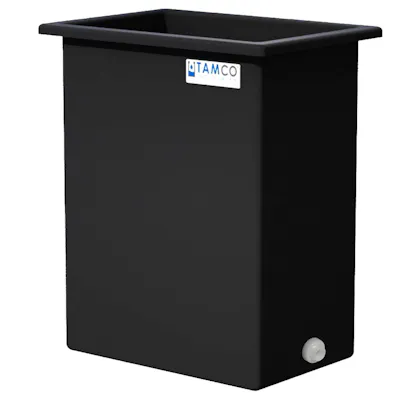 180 Gallon Black LLDPE Rectangular Tamco® Heavy-Duty Tank with External Flange & 2" Polypropylene Bulkhead Fitting - 36" L x 24" W x 48" Hgt. (Cover Sold Separately)