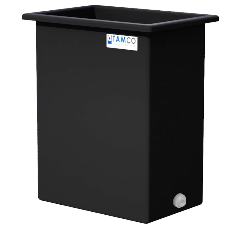180 Gallon Black LLDPE Rectangular Tamco® Heavy-Duty Tank with External Flange & 2" Polypropylene Bulkhead Fitting - 36" L x 24" W x 48" Hgt. (Cover Sold Separately)