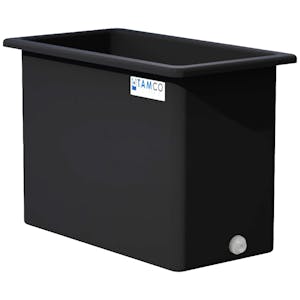 160 Gallon Black LLDPE Rectangular Tamco® Heavy-Duty Tank with External Flange & 2" Polypropylene Bulkhead Fitting - 48" L x 24" W x 36" Hgt. (Cover Sold Separately)