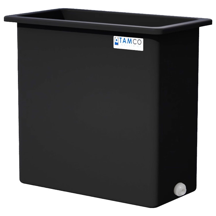 220 Gallon Black LLDPE Rectangular Tamco® Heavy-Duty Tank with External Flange & 2" Polypropylene Bulkhead Fitting - 48" L x 24" W x 48" Hgt. (Cover Sold Separately)