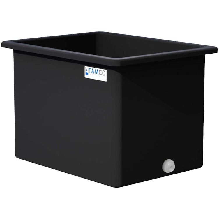 270 Gallon Black LLDPE Rectangular Tamco® Heavy-Duty Tank with External Flange & 2" Polypropylene Bulkhead Fitting - 48" L x 36" W x 36" Hgt. (Cover Sold Separately)