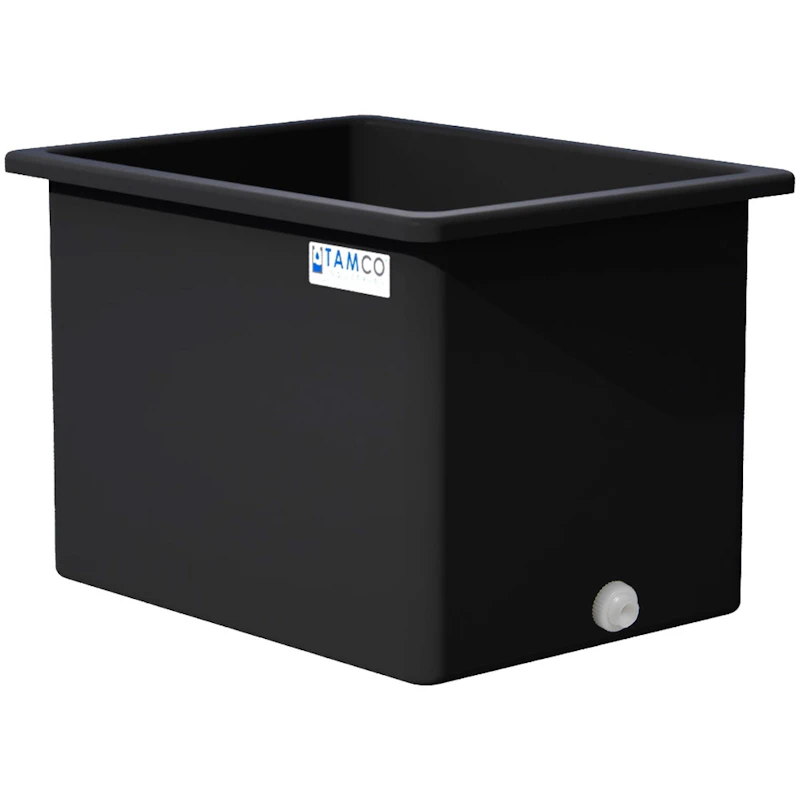 270 Gallon Black LLDPE Rectangular Tamco® Heavy-Duty Tank with External Flange & 2" Polypropylene Bulkhead Fitting - 48" L x 36" W x 36" Hgt.