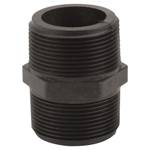 1-1/2" MNPT x Short Banjo® Black Fiberglass-Reinforced Polypropylene Pipe Nipple