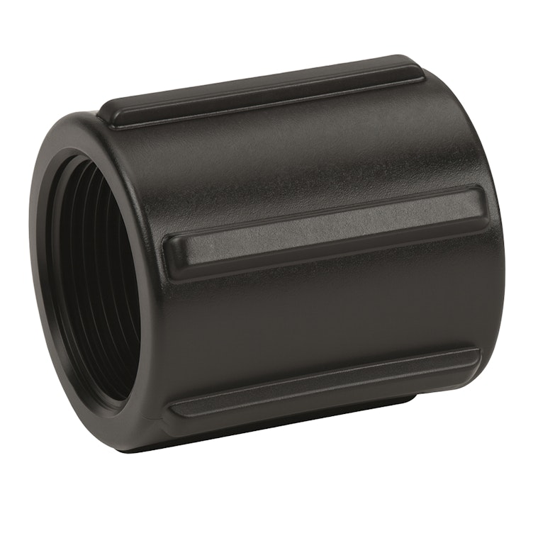 1-1/4" FNPT Banjo® Black Fiberglass-Reinforced Polypropylene Pipe Coupling