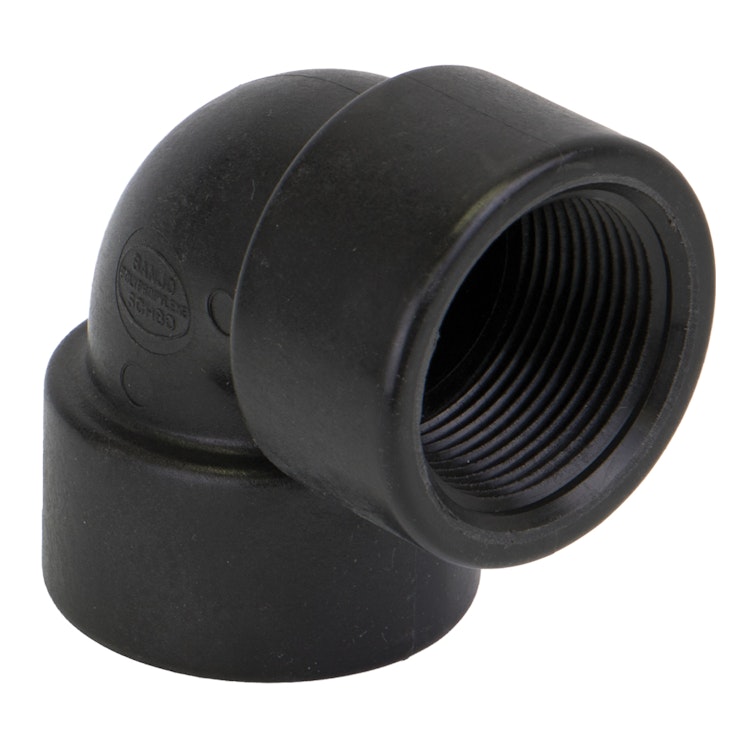 1-1/4" FNPT x 1-1/4" FNPT Banjo® Black Fiberglass-Reinforced Polypropylene 90° Pipe Elbow
