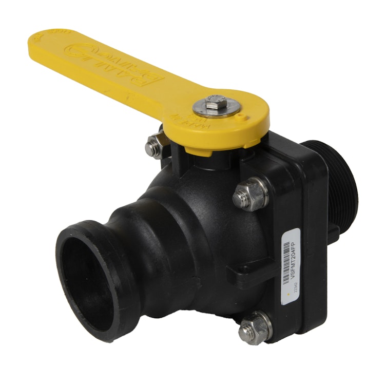 2" Male Adapter x 2" MNPT Banjo® Black Fiberglass-Reinforced Polypropylene Full Port Stubby Ball Valve