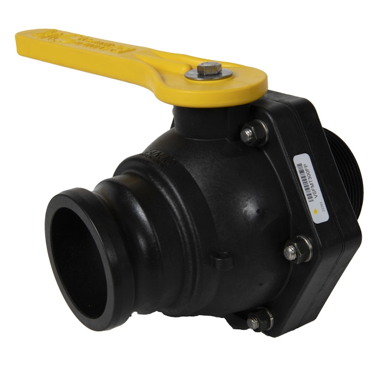 3" Male Adapter x 3" MNPT Banjo® Black Fiberglass-Reinforced Polypropylene Full Port Stubby Ball Valve