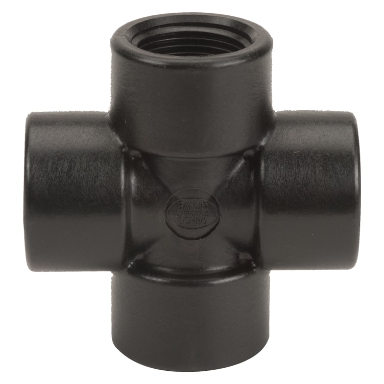 1" FNPT Banjo® Black Fiberglass-Reinforced Polypropylene Cross