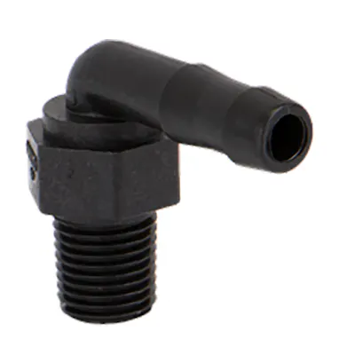 1/4" MNPT x 3/8" Hose Barb Banjo® Black Fiberglass-Reinforced Polypropylene 90° Elbow