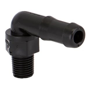 1/4" MNPT x 1/2" Hose Barb Polypropylene 90° Elbow
