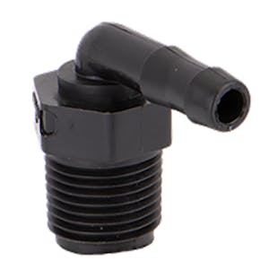 1/2" MNPT x 3/8" Hose Barb Polypropylene 90° Elbow