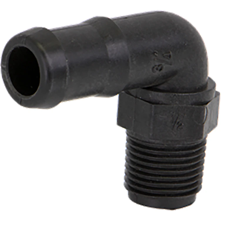 1/2" MNPT x 3/4" Hose Barb Banjo® Black Fiberglass-Reinforced Polypropylene 90° Elbow