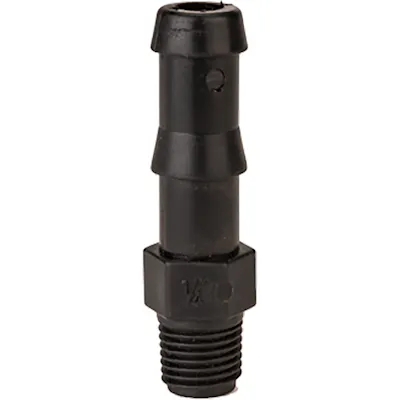 1/4" MNPT x 1/2" Hose Barb Banjo® Black Fiberglass-Reinforced Polypropylene Adapter