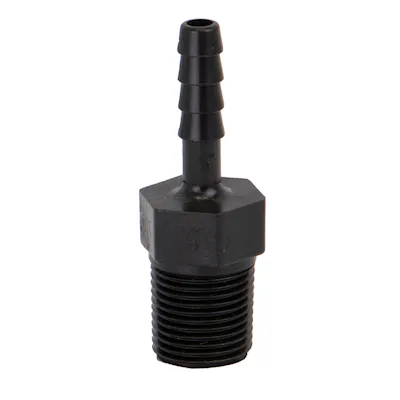 3/8" MNPT x 1/4" Hose Barb Banjo® Black Fiberglass-Reinforced Polypropylene Adapter