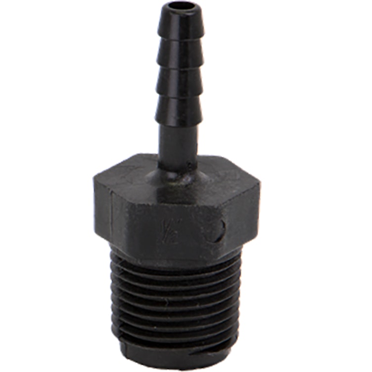 1/2" MNPT x 1/4" Hose Barb Polypropylene Adapter