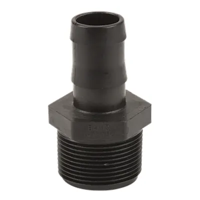1-1/4" MNPT x 1" Hose Barb Banjo® Black Fiberglass-Reinforced Polypropylene Adapter