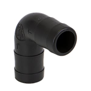 1" Hose Barb x 1" Hose Barb Polypropylene 90° Elbow