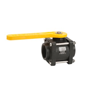 2" FNPT Banjo® Black Fiberglass-Reinforced Polypropylene Bolted Full Port Valve with 2" Flow Size - Square Endplates with 4 Bolts