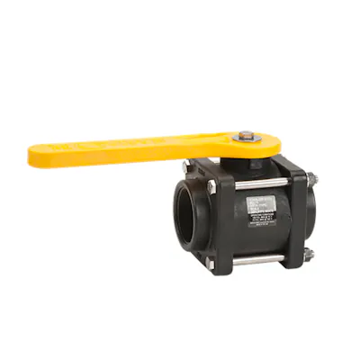 2" FNPT Banjo® Black Fiberglass-Reinforced Polypropylene Bolted Ball Valve with 2" Flow Size (Full Port) - Square Endplates with 4 Bolts