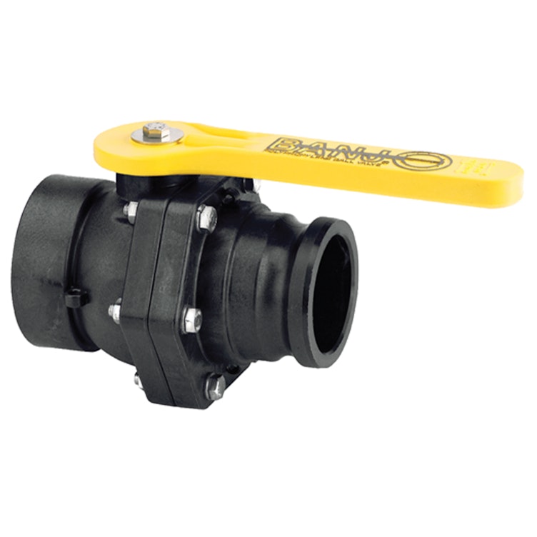 3" Male Adapter x 3" FNPT Banjo® Black Fiberglass-Reinforced Polypropylene Standard Port Stubby Ball Valve