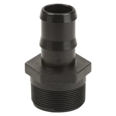 2" MNPT x 1-1/2" Hose Barb Banjo® Black Fiberglass-Reinforced Polypropylene Adapter