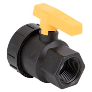 1" FNPT Banjo® Black Fiberglass-Reinforced Polypropylene Full Port Single Union Valve with 1" Flow Size & FKM Seals