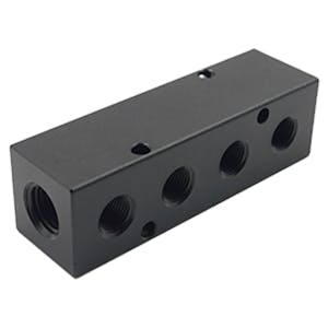 1/4" FNPT Inlet x (4) 1/8" FNPT Outlets Black Aluminum Manifold