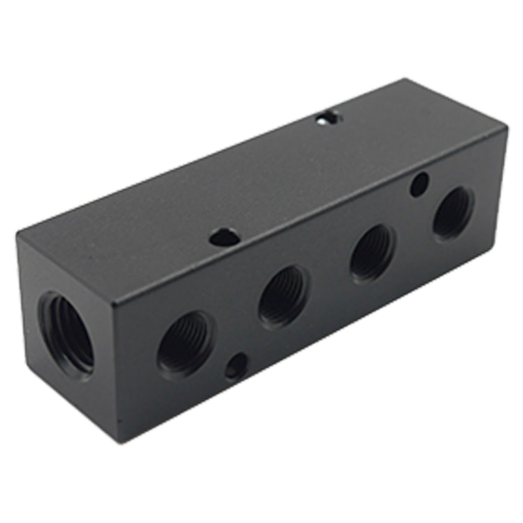 1/4" FNPT Inlet x (4) 1/8" FNPT Outlets Black Aluminum Manifold