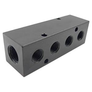 3/8" FNPT Inlet x (4) 1/4" FNPT Outlets Black Aluminum Manifold