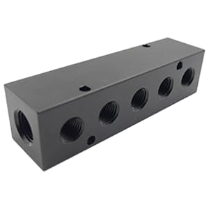 3/8" FNPT Inlet x (5) 1/4" FNPT Outlets Black Aluminum Manifold