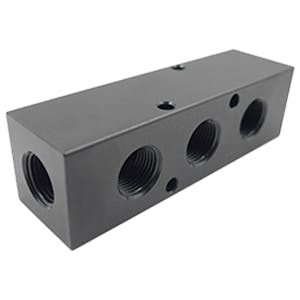 3/8" FNPT Inlet x (3) 3/8" FNPT Outlets Black Aluminum Manifold