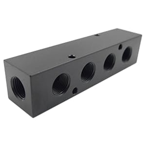 3/8" FNPT Inlet x (4) 3/8" FNPT Outlets Black Aluminum Manifold