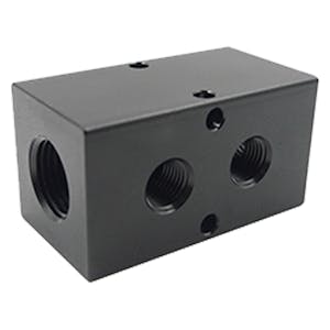 1/2" FNPT Inlet x (2) 1/4" FNPT Outlets Black Aluminum Manifold
