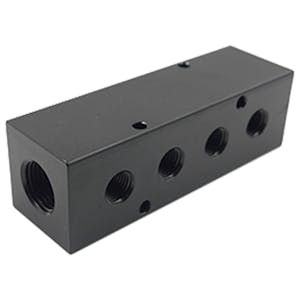 1/2" FNPT Inlet x (4) 1/4" FNPT Outlets Black Aluminum Manifold