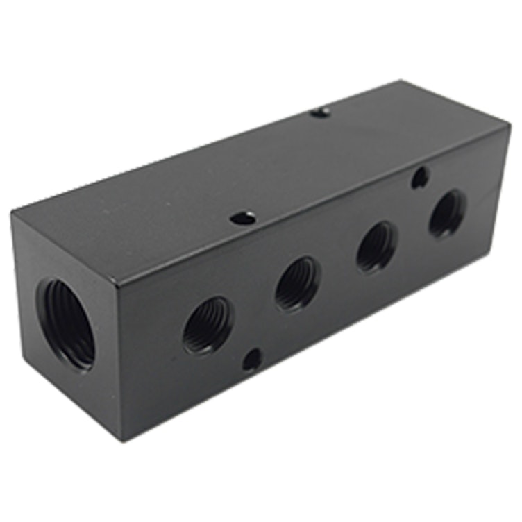 1/2" FNPT Inlet x (4) 1/4" FNPT Outlets Black Aluminum Manifold