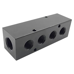 1/2" FNPT Inlet x (4) 3/8" FNPT Outlets Black Aluminum Manifold