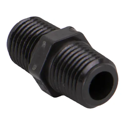 1/4" MNPT x Short Banjo® Black Fiberglass-Reinforced Polypropylene Pipe Nipple
