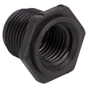 3/8" MNPT x 1/4" FNPT Banjo® Black Fiberglass-Reinforced Polypropylene Reducer Bushing