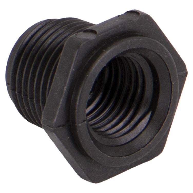 3/8" MNPT x 1/4" FNPT Banjo® Black Fiberglass-Reinforced Polypropylene Reducer Bushing