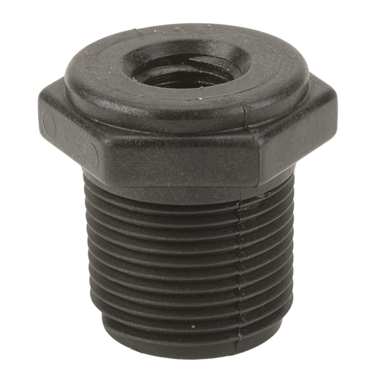 3/4" MNPT x 1/4" FNPT Banjo® Black Fiberglass-Reinforced Polypropylene Reducer Bushing