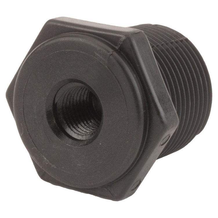 1" MNPT x 1/4" FNPT Banjo® Black Fiberglass-Reinforced Polypropylene Reducer Bushing