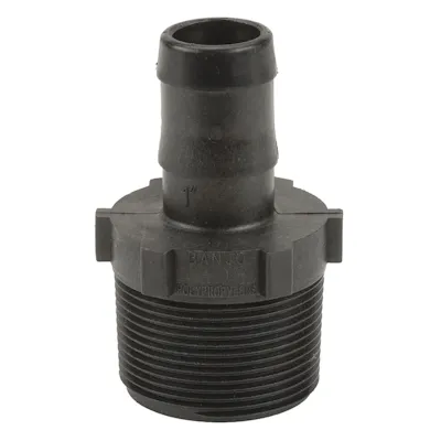 1-1/2" MNPT x 1" Hose Barb Banjo® Black Fiberglass-Reinforced Polypropylene Adapter