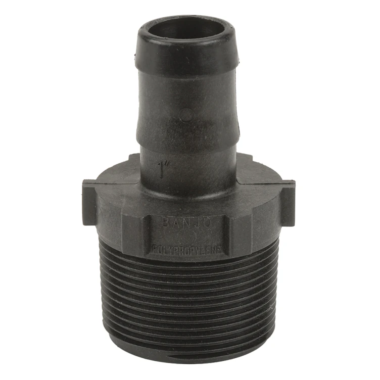 1-1/2" MNPT x 1" Hose Barb Banjo® Black Fiberglass-Reinforced Polypropylene Adapter