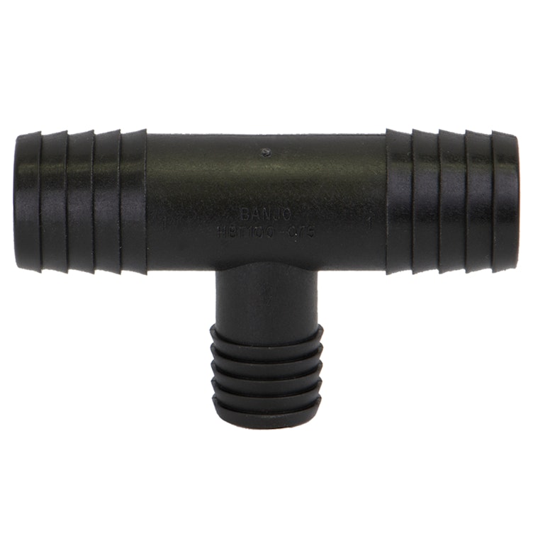 1" Hose Barb x 1" Hose Barb x 3/4" Hose Barb Banjo® Black Fiberglass-Reinforced Polypropylene Tee