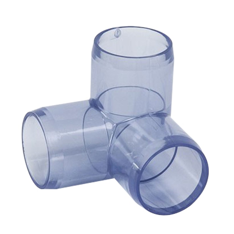 1-1/4" DuraClear UV Schedule 40 Clear PVC Furniture Grade Socket 3-Way Elbow