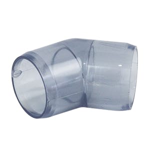 1/2" DuraClear UV Schedule 40 Clear PVC Furniture-Grade Socket 45° Elbow