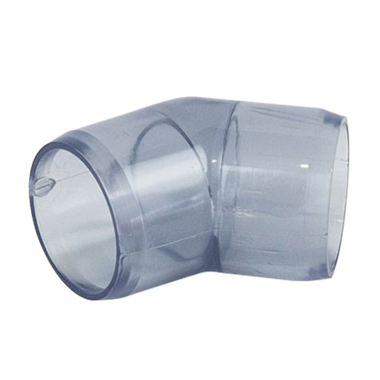 1-1/2" DuraClear UV Schedule 40 Clear PVC Furniture Grade Socket 45° Elbow