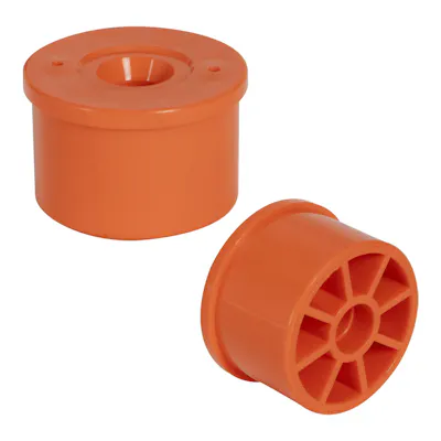 Orange PVC Fitting Adapter Cap for 7/16" Stud Caster & 1-1/4" Furniture-Grade PVC Socket Fitting